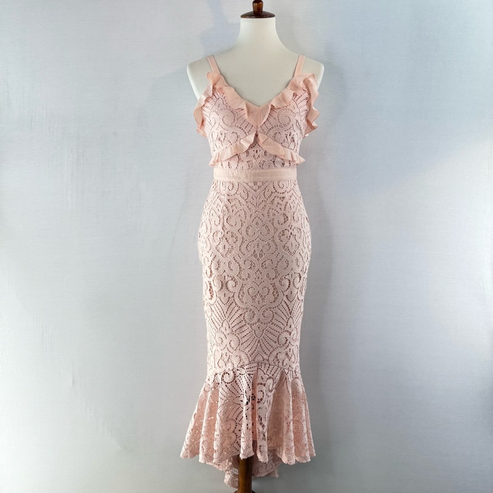 Two Sisters The Label | Leanne Powder Pink Lace High Low Mermaid Dress